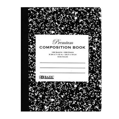 BAZIC W/R 100 Ct. Premium Black Marble Composition Book Sold in 48 Units