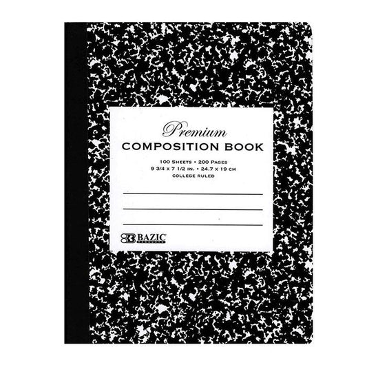 BAZIC C/R 100 Ct. Premium Black Marble Composition Book Sold in 48 Units