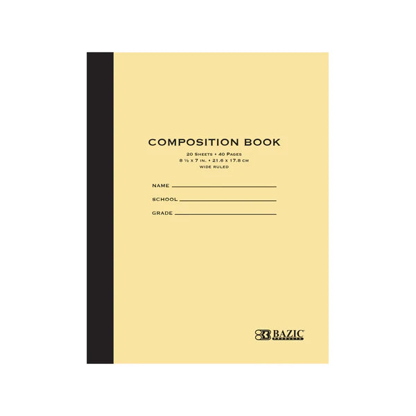 BAZIC 20 ct. 8.5" x 7" Manila Cover Composition Book Sold in 24 Units