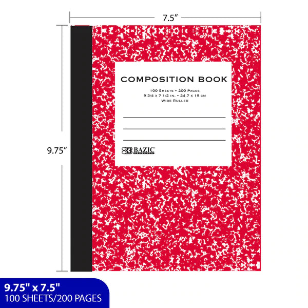 BAZIC W/R 100 Ct. Assorted Color Marble Composition Book Sold in 48 Units