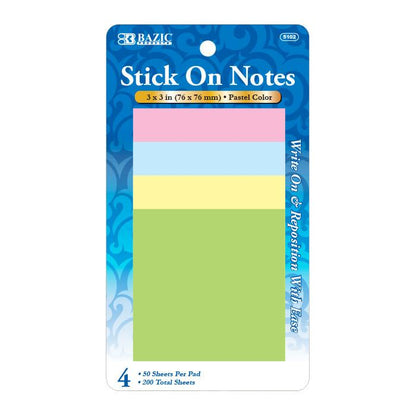 BAZIC 50 Ct. 3" X 3" Stick On Note (4/Pack) Sold in 24 Units