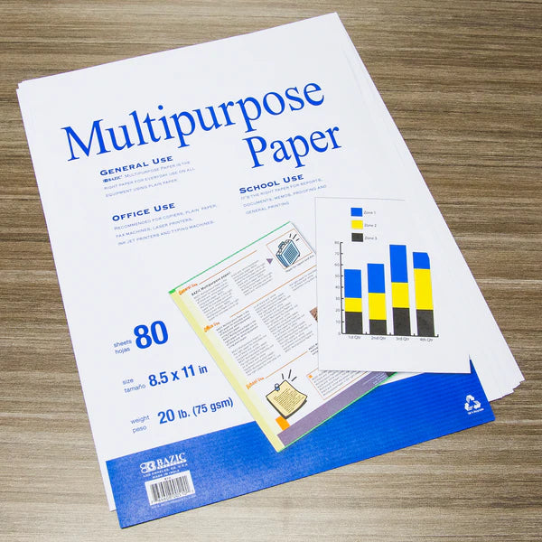 BAZIC 80 Ct. White Multipurpose Paper Sold in 50 Units