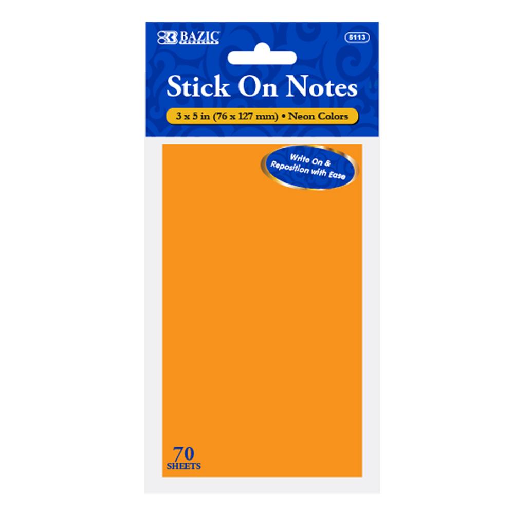 BAZIC 70 Ct. 3" X 5" Neon Stick On Notes Sold in 24 Units