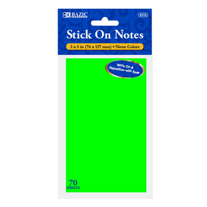 BAZIC 70 Ct. 3" X 5" Neon Stick On Notes Sold in 24 Units