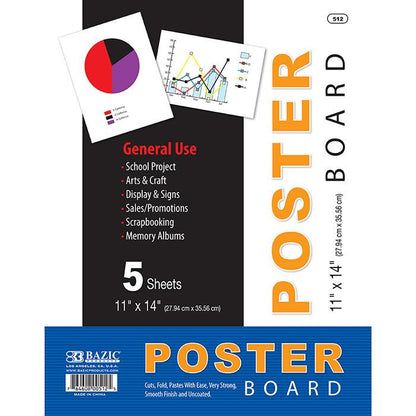 BAZIC 11" x 14" White Poster Boards (5/Pack) Sold in 48 Units