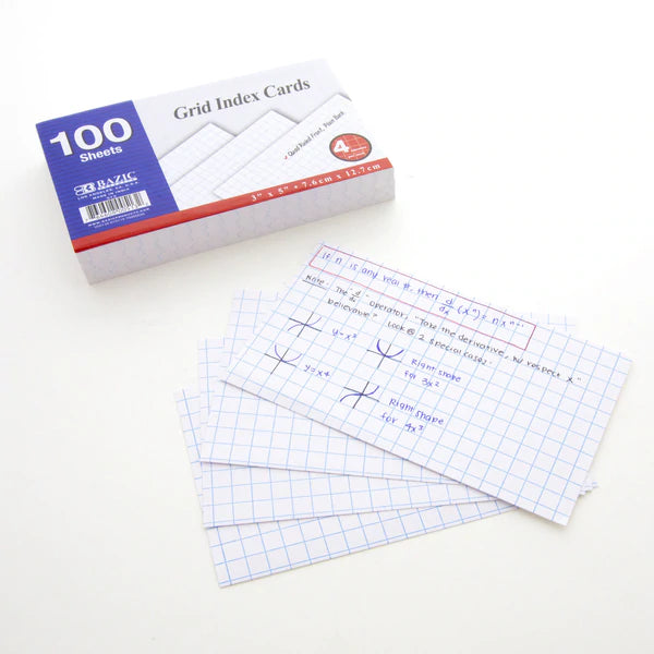 BAZIC 100 Ct. 3" X 5" Quad Ruled 4-1" White Index Card Sold in 36 Units