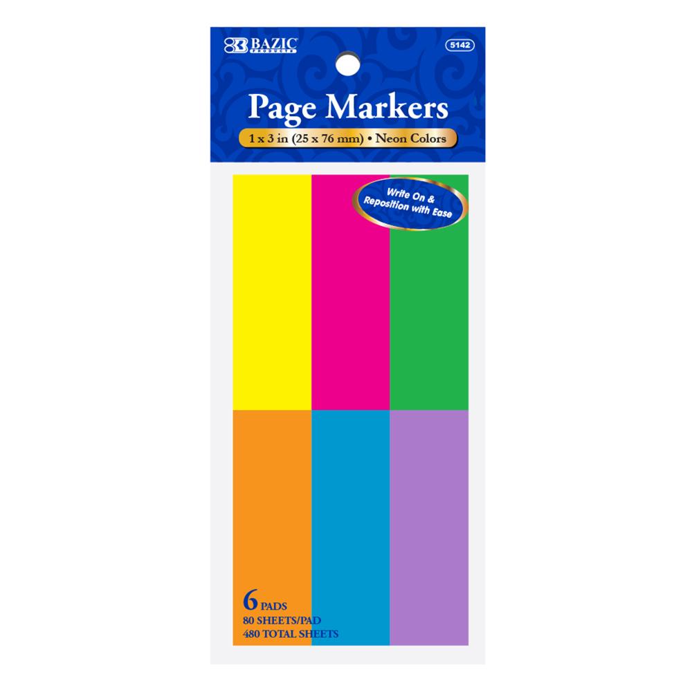 BAZIC 80 Ct. 1" X 3" Neon Page Markers (6/Pack) Sold in 24 Units