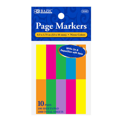 BAZIC 100 Ct. 0.5" X 1.75" Neon Page Marker (10/Pack) Sold in 24 Units