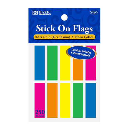 BAZIC 25 Ct. 0.5" X 1.7" Neon Color Coding Flags (10/Pack) Sold in 24 Units