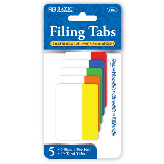 BAZIC 6 Ct. 2" x 1.5" Filing Tabs (5/Pack) Sold in 24 Units