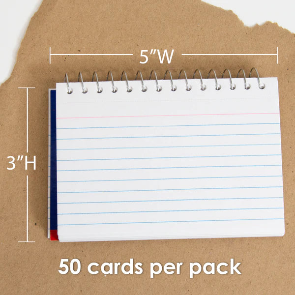 BAZIC 50 Ct. Spiral Bound 3" X 5" Ruled White Index Card Sold in 36 Units