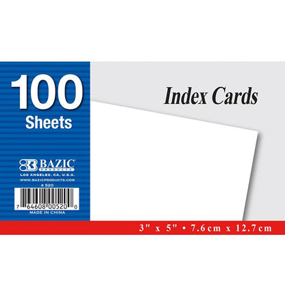 BAZIC 100 Ct. 3" X 5" Unruled White Index Card Sold in 36 Units
