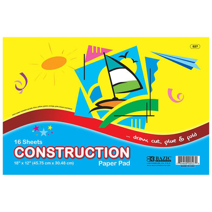 BAZIC 16 Ct. 18" X 12" Construction Paper Pad Sold in 48 Units