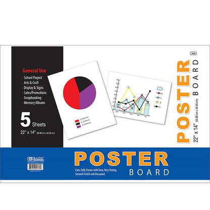 BAZIC 22" x 14" White Poster Boards (5/Pack) Sold in 48 Units