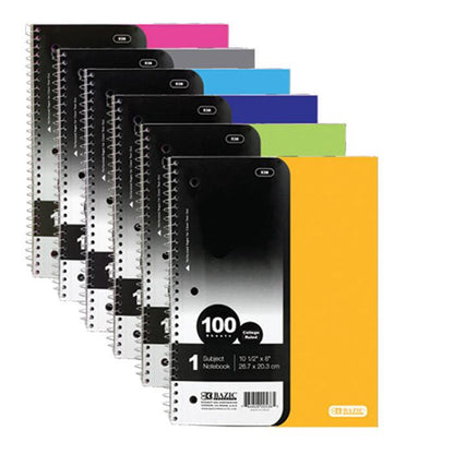 BAZIC C/R 100 Ct. 1-Subject Poly Cover Spiral Notebook Sold in 24 Units