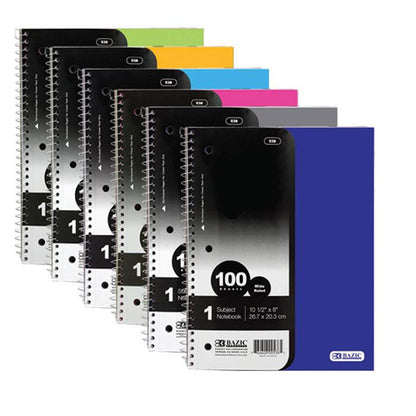 BAZIC W/R 100 Ct. 1-Subject Poly Cover Spiral Notebook Sold in 24 Units