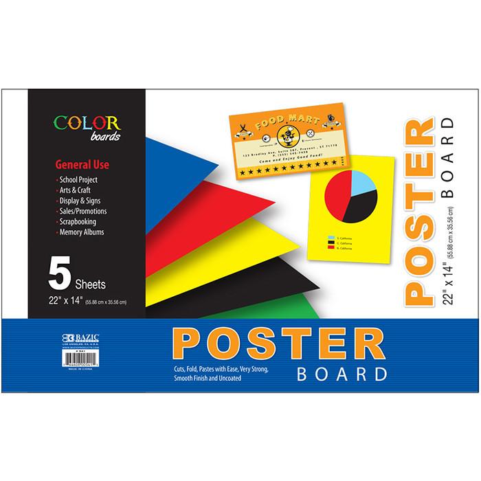 BAZIC 22" x 14" Asst. Color Poster Boards (5/Pack) Sold in 48 Units