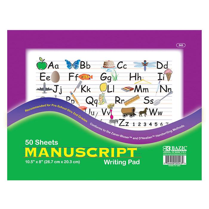 BAZIC 50 Ct. 10.5" X 8" Manuscript Writing Pad Sold in 48 Units