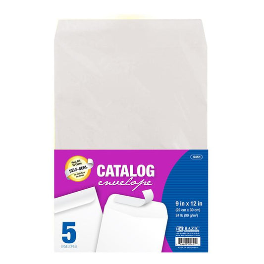 BAZIC 9" x 12" Self-Seal White Catalog Envelope (5/Pack) Sold in 48 Units