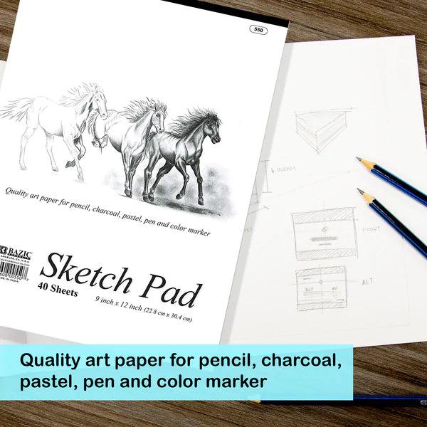 BAZIC 40 Ct. 9" X 12" Premium Sketch Pad Sold in 48 Units