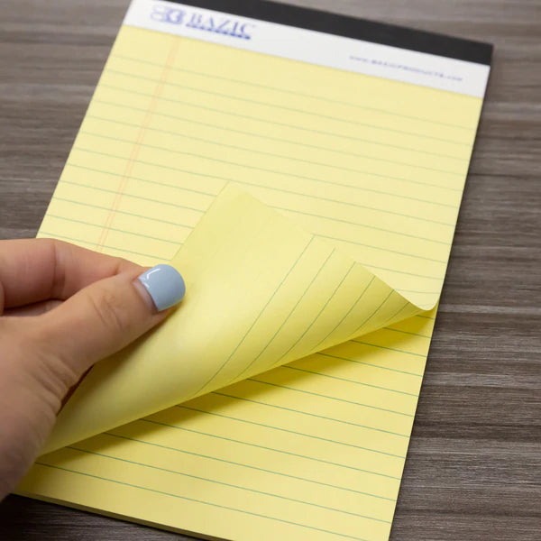 BAZIC 50 Ct. 5" X 8" Canary Jr. Perforated Writing Pad (3/Pack) Sold in 24 Units