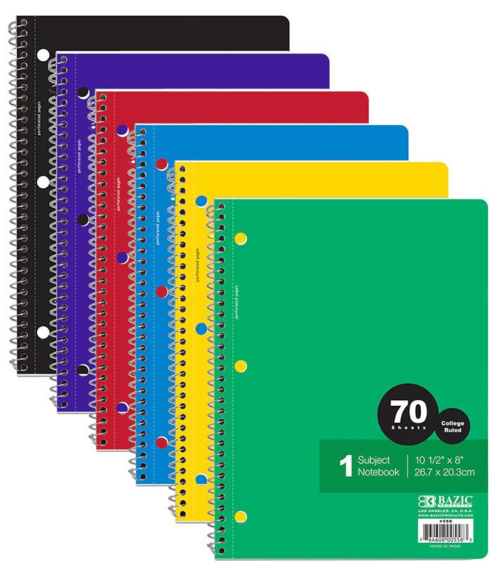 BAZIC C/R 70 Ct. 1-Subject Spiral Notebook Sold in 24 Units