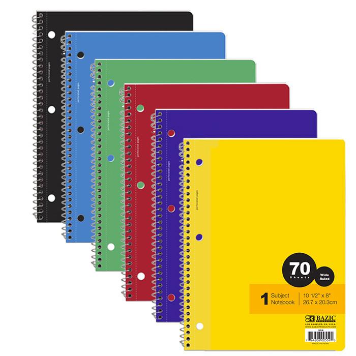 BAZIC W/R 70 Ct. 1-Subject Spiral Notebook Sold in 24 Units