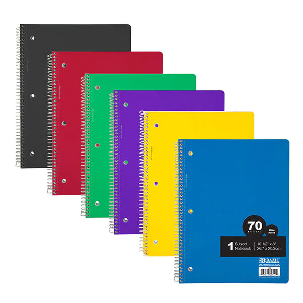 BAZIC W/R 70 Ct. 1-Subject Spiral Notebook Sold in 24 Units