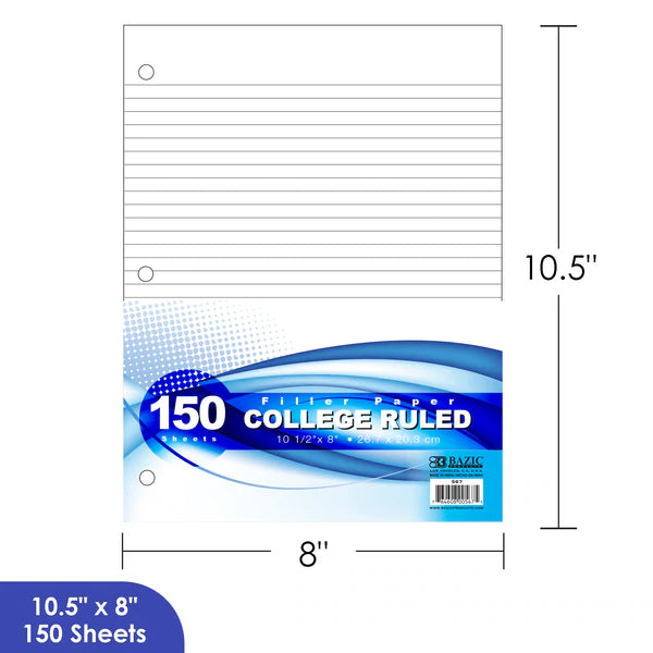 BAZIC C/R 150 Ct. Filler Paper Sold in 24 Units