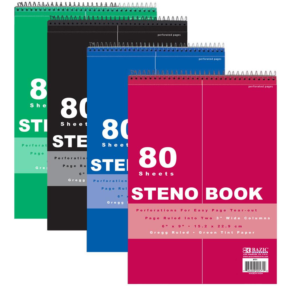 BAZIC 80 Ct. 6" X 9" Green Tint Gregg Ruled Steno Book Sold in 48 Units