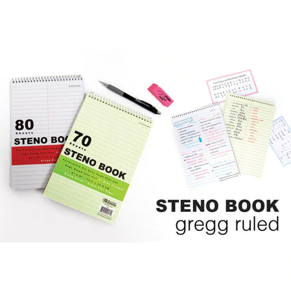 BAZIC 80 Ct. 6" X 9" Green Tint Gregg Ruled Steno Book Sold in 48 Units