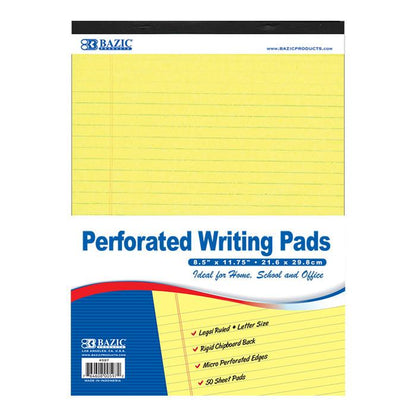 BAZIC 50 Ct. 8.5" X 11.75" Canary Perforated Writing Pad Sold in 48 Units