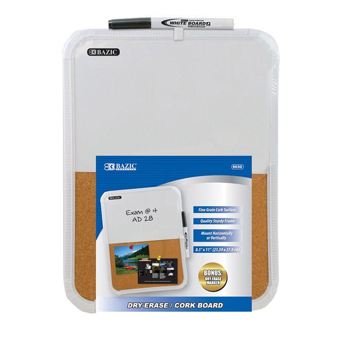 BAZIC 8.5" X 11" Dry Erase / Cork Combo Board w/ Marker Sold in 12 Units