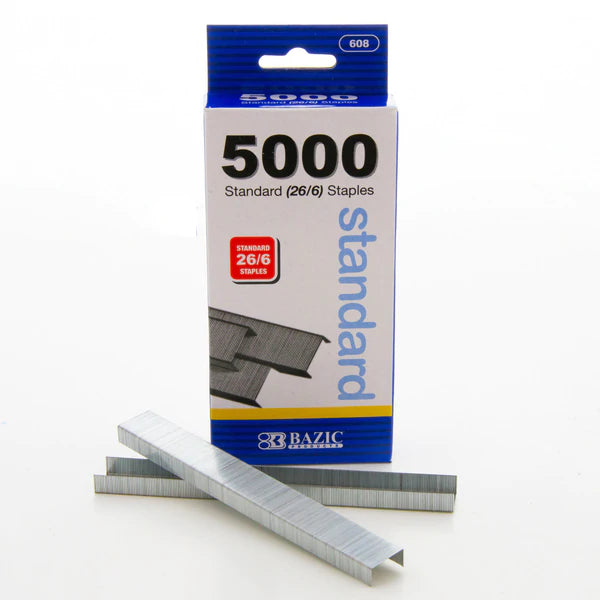 BAZIC 5000 Ct Standard (26/6) Staples Sold in 12 Units