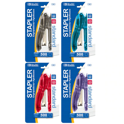 BAZIC Transparent Standard (26/6) Stapler w/ 500 Ct. Staples Sold in 24 Units