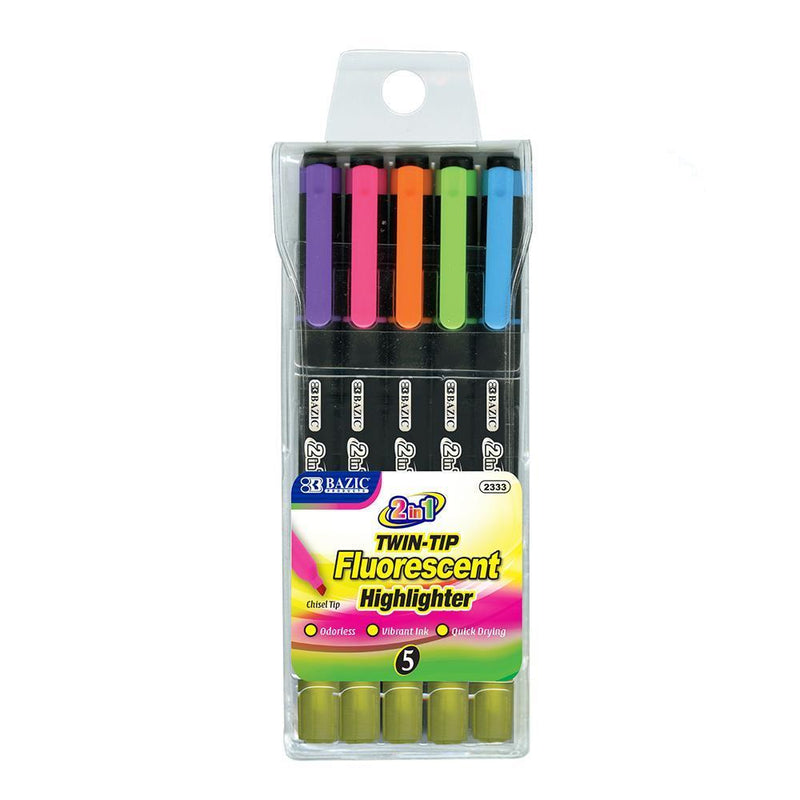 BAZIC Double Tip Fluorescent Highlighters (5/Pack) Sold in 24 Units