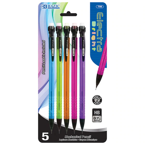 BAZIC Electra 0.7mm Fashion Color Mechanical Pencil (5/Pack) Sold in 24 Units
