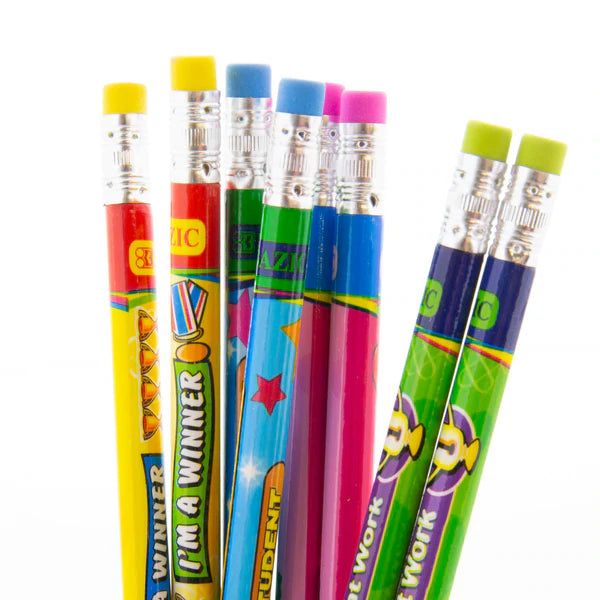 BAZIC Reward & Incentive Wood Pencils w/ Eraser (8/Pack) Sold in 24 Units