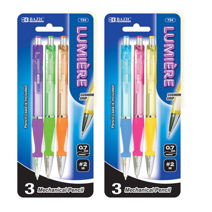 BAZIC Lumiere 0.7 mm Mechanical Pencil w/ Grip (3/Pack) Sold in 24 Units