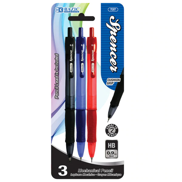 BAZIC Spencer 0.9mm Mechanical Pencil (3/Pack) Sold in 24 Units