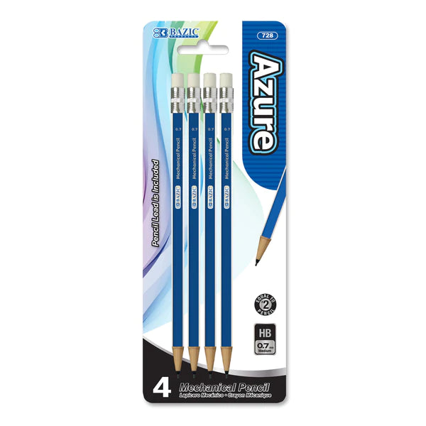 BAZIC Azure 0.7 mm Mechanical Pencil (4/Pack) Sold in 24 Units