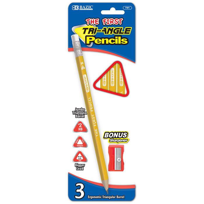 BAZIC 3 #2 The First Triangle Jumbo Yellow Pencil w/ Sharpener Sold in 24 Units