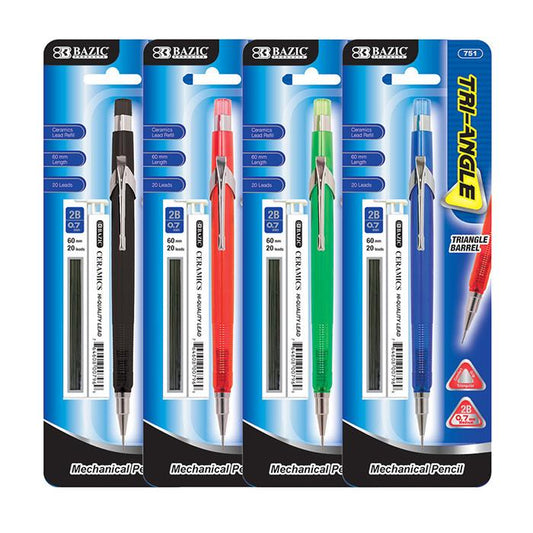 BAZIC 0.7 mm Triangle Mechanical Pencil w/ Ceramics High-Quality Lead Sold in 24 Units