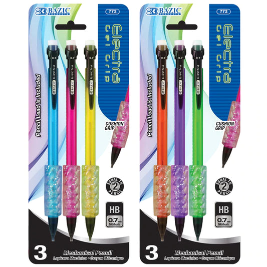 BAZIC Electra 0.7 mm Fashion Color Mechanical Pencil with Gel Grip (3/Pack) Sold in 24 Units