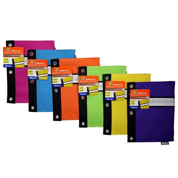 BAZIC Bright Color 3-Ring Pencil Pouch Sold in 24 Units