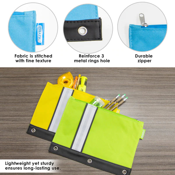 BAZIC Bright Color 3-Ring Pencil Pouch Sold in 24 Units