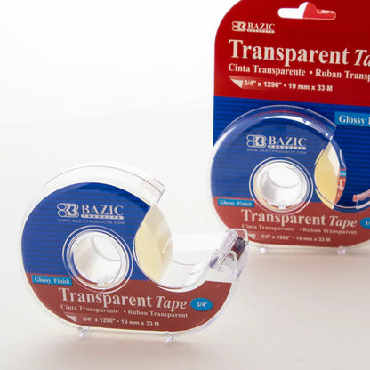 BAZIC 3/4" X 1296" Transparent Tape w/ Dispenser Sold in 24 Units