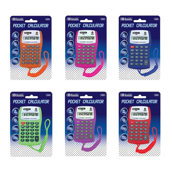 BAZIC 8-Digit Pocket Size Calculator w/ Neck String Sold in 24 Units