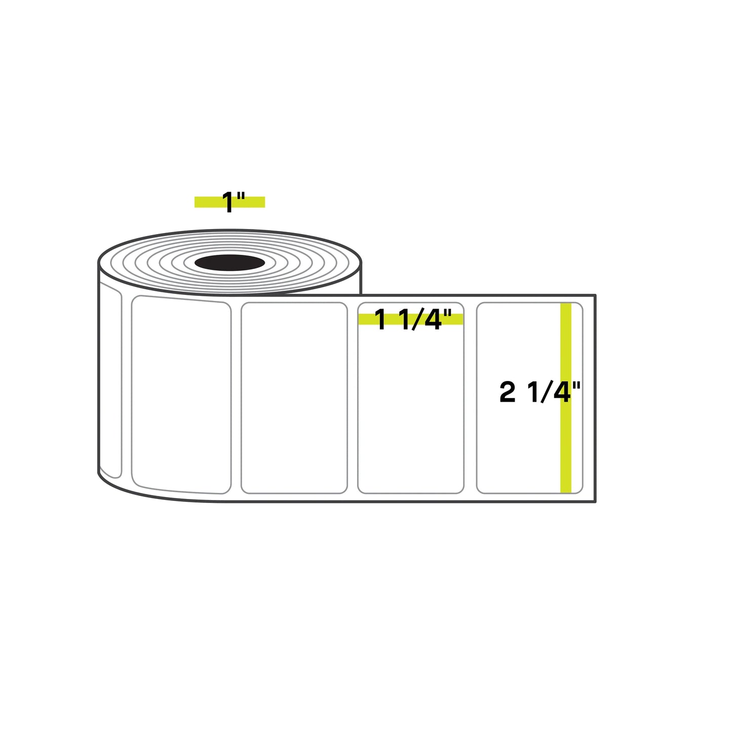 2 1/4" x 1 1/4", 1 inch Core, Direct Thermal Labels, 1000/Roll, 12 Rolls/Case