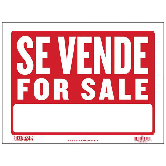 BAZIC 9" X 12" Se Vende Sign Sold in 24 Units